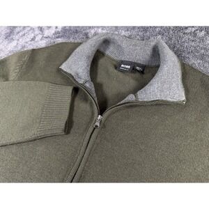 Hugo Boss Sweater Men's XL Olive Green Wool Blend Full Zip Regular Fit Classic‎